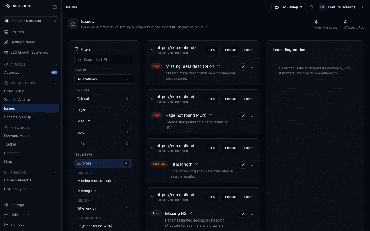 Issues interface