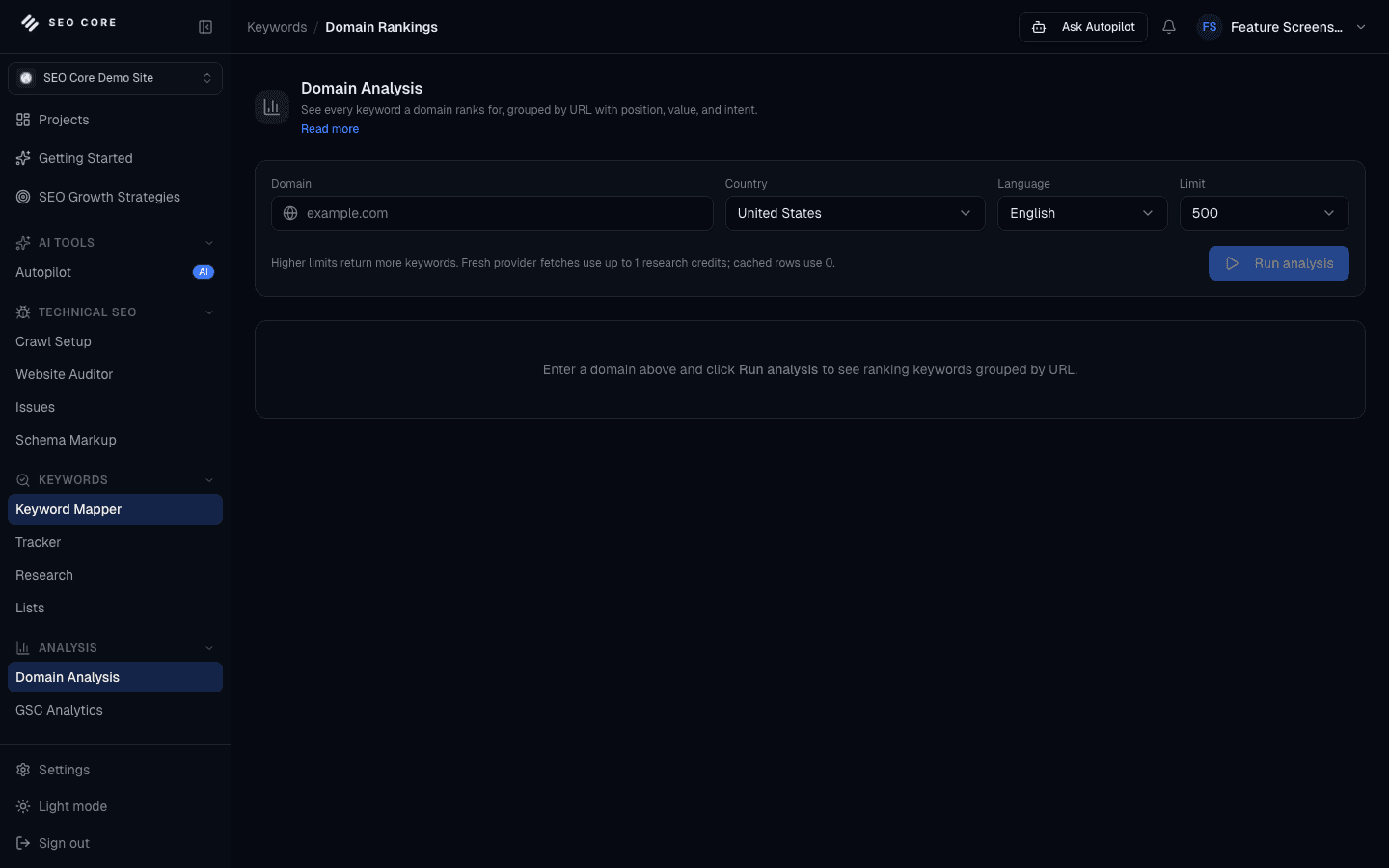 Domain Analysis interface