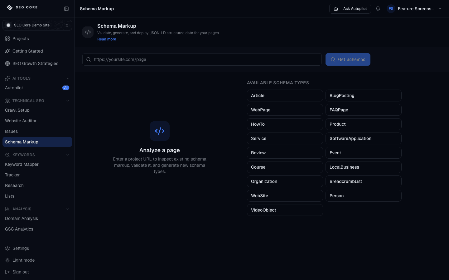 Schema Markup interface