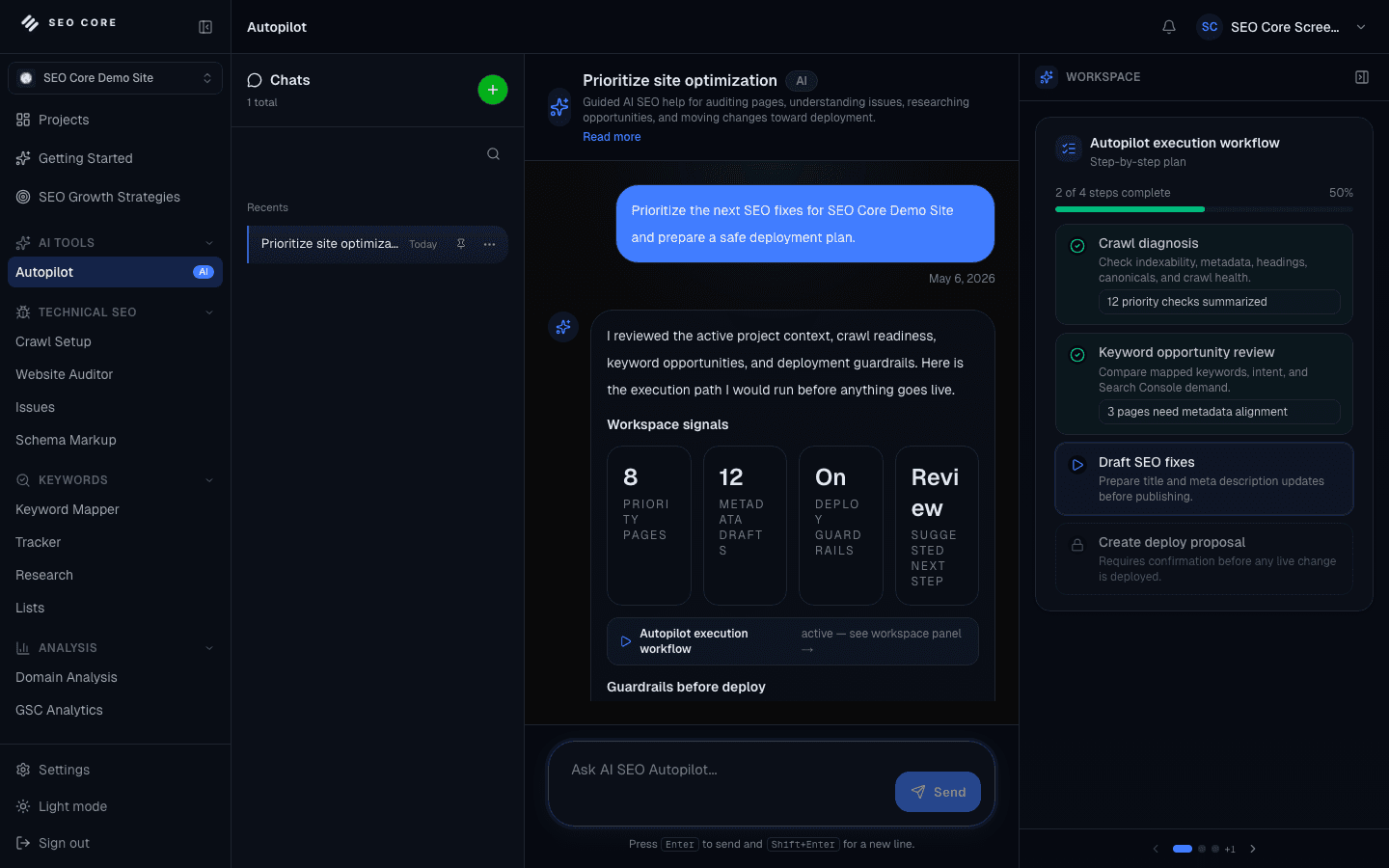AI SEO Autopilot interface